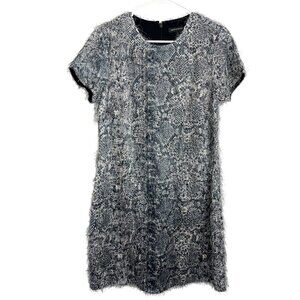 Banana Republic Gray Snakeskin Eyelash Fuzzy Shift Dress Holiday Winter Size 4